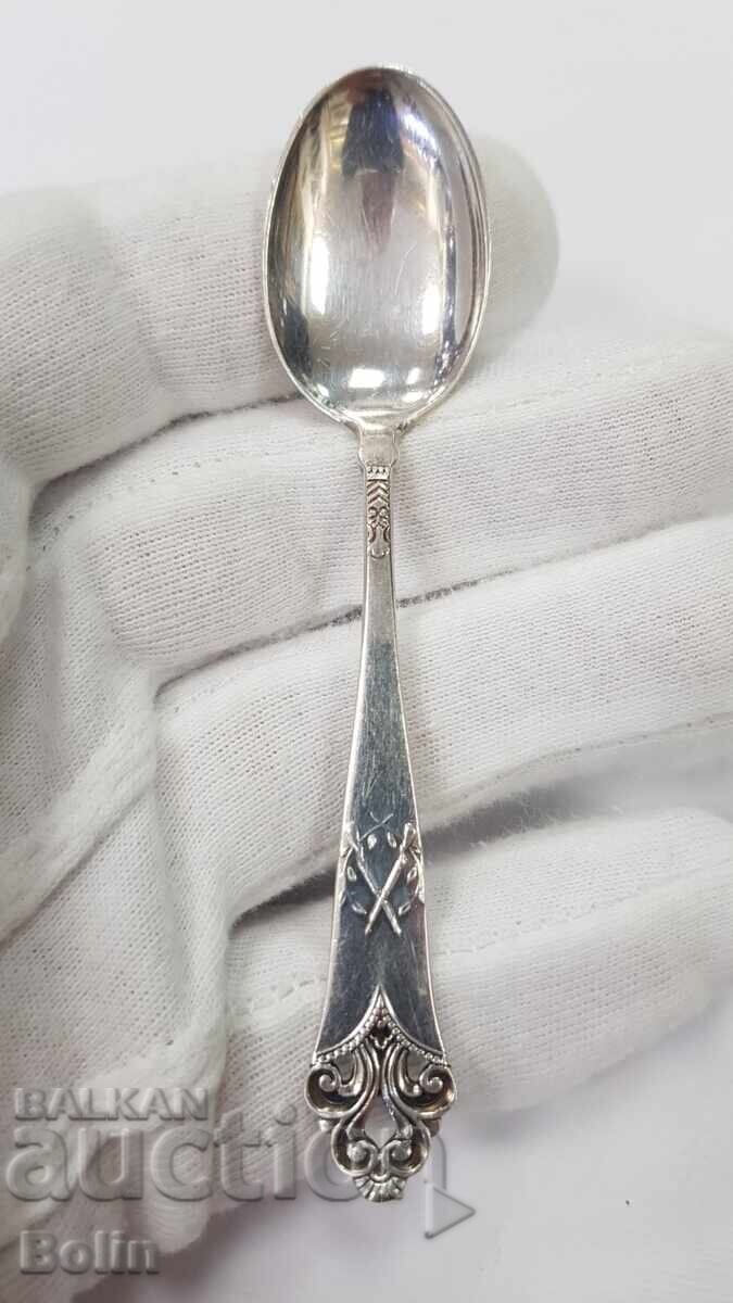 Rare silver hunting spoon with rifles Europe 830 grade - 5