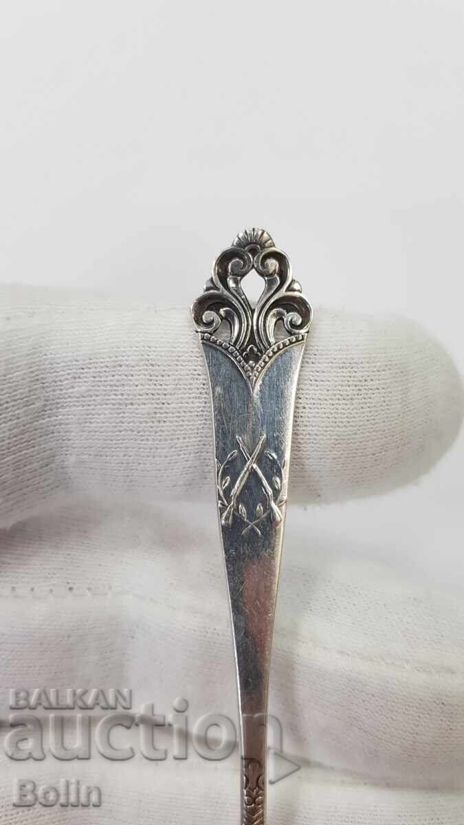 Rare silver hunting spoon with rifles Europe 830 grade - 6