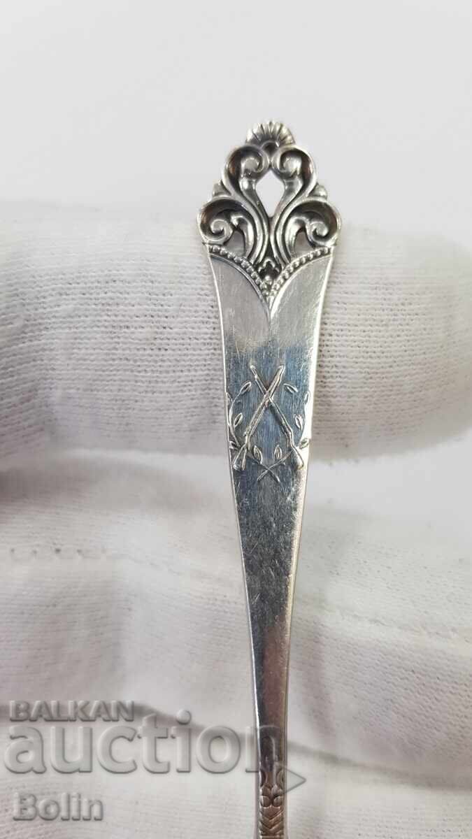 Rare silver hunting spoon with rifles Europe 830 grade - 7