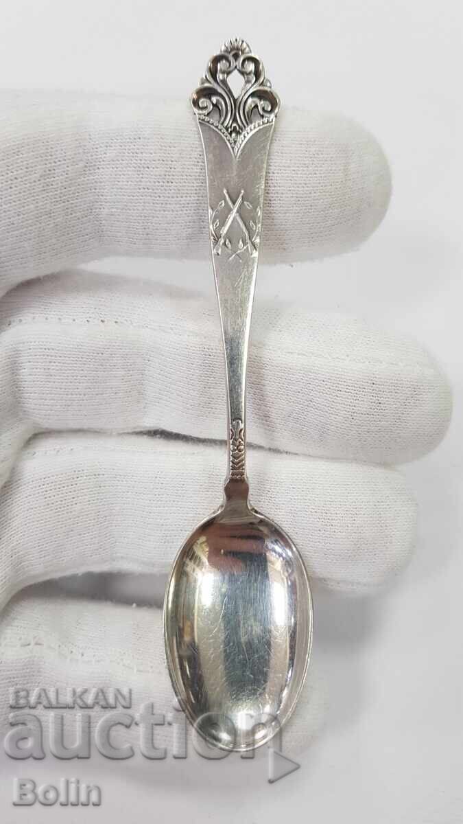 Rare silver hunting spoon with rifles Europe 830 grade