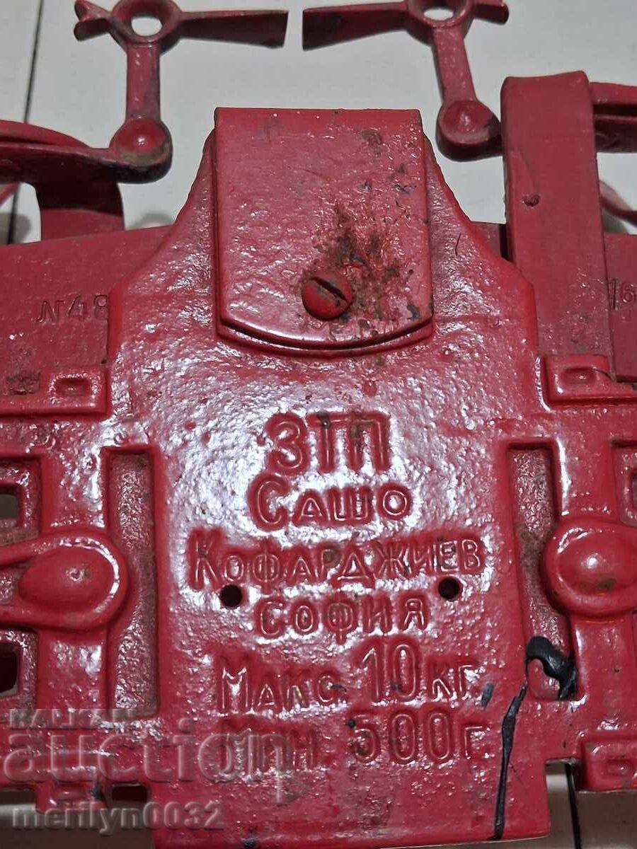 Old Bulgarian balance scale with weights, pan balance, weight - 5