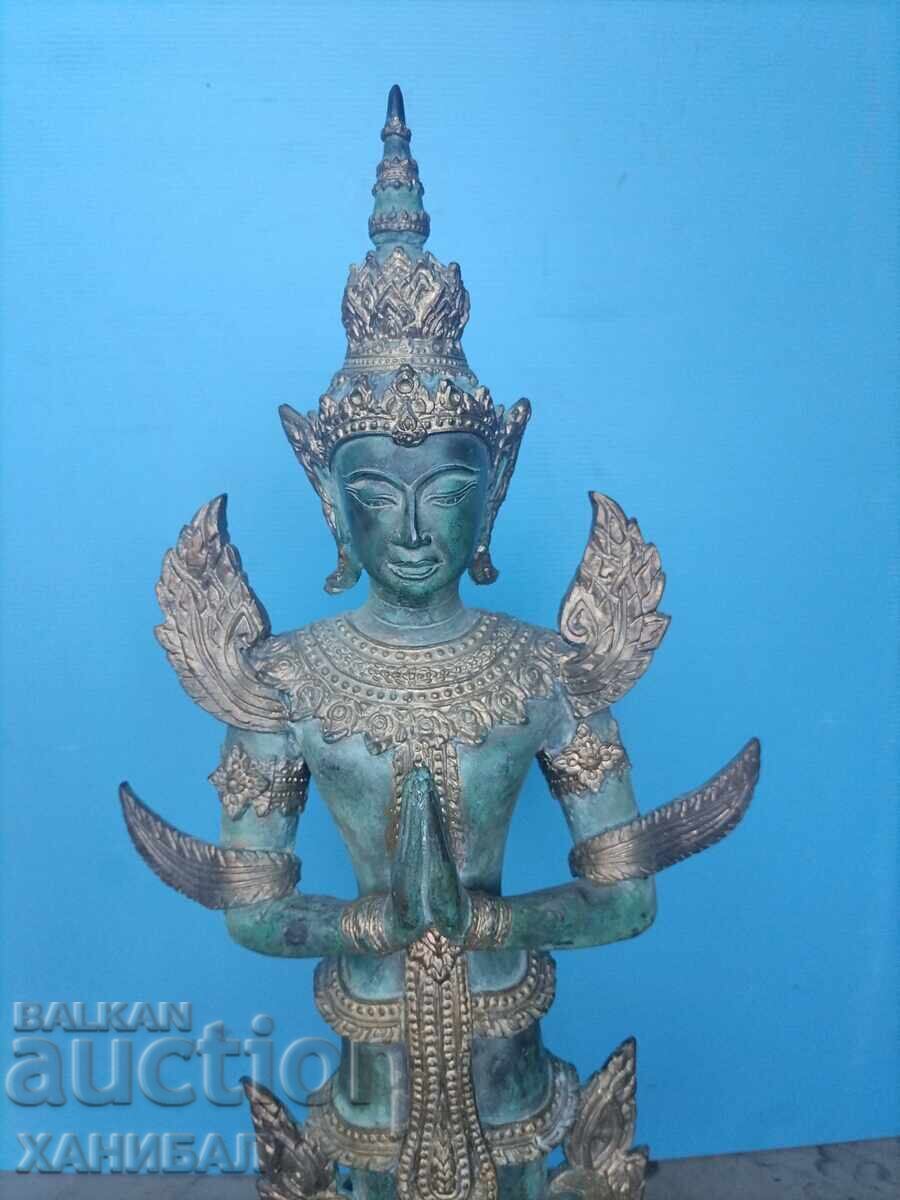 Auction  60 CM. LARGE BRONZE STATUE WITH GOLD PLATING OF AN ASIAN GODDESS