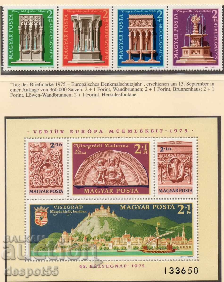 1975. Ungaria. Protecția monumentelor culturale + Bloc 1975. Ungaria. Protecția monumentelor culturale + Bloc