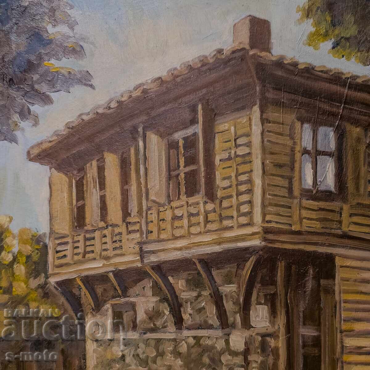 Έργο ζωγραφικής με λάδι, αστικό τοπίο Έργο ζωγραφικής με λάδι, αστικό τοπίο