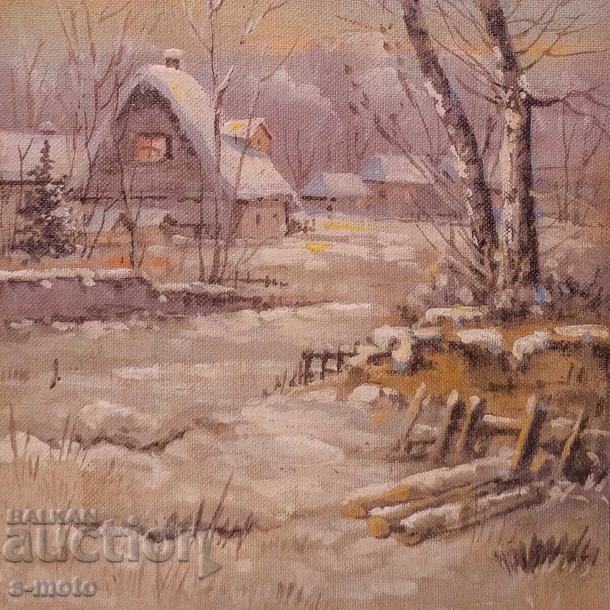 Tablou vechi pictură în ulei peisaj - 6