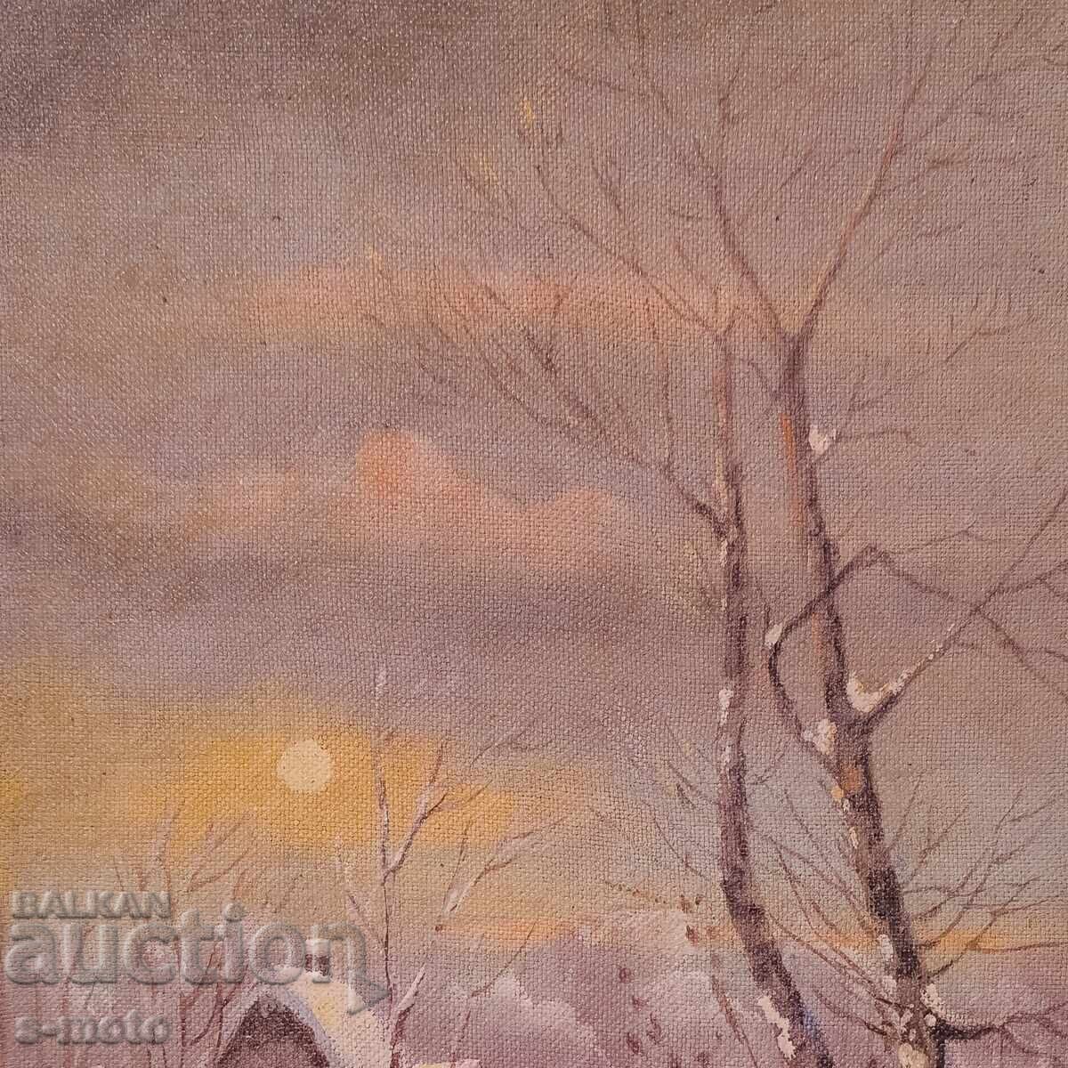 Tablou vechi pictură în ulei peisaj - 7