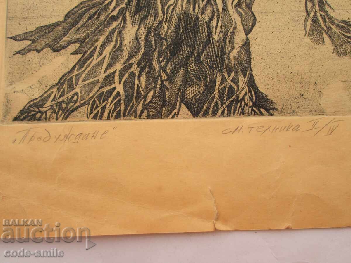 Παλιός πίνακας "Αφύπνιση" σχέδιο μεικτής τεχνικής υπογεγραμμένος - 5 Παλιός πίνακας "Αφύπνιση" σχέδιο μεικτής τεχνικής υπογεγραμμένος - 5