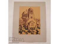 Tablou cu desen al bisericii Sf. Alexandru Nevski, semnat