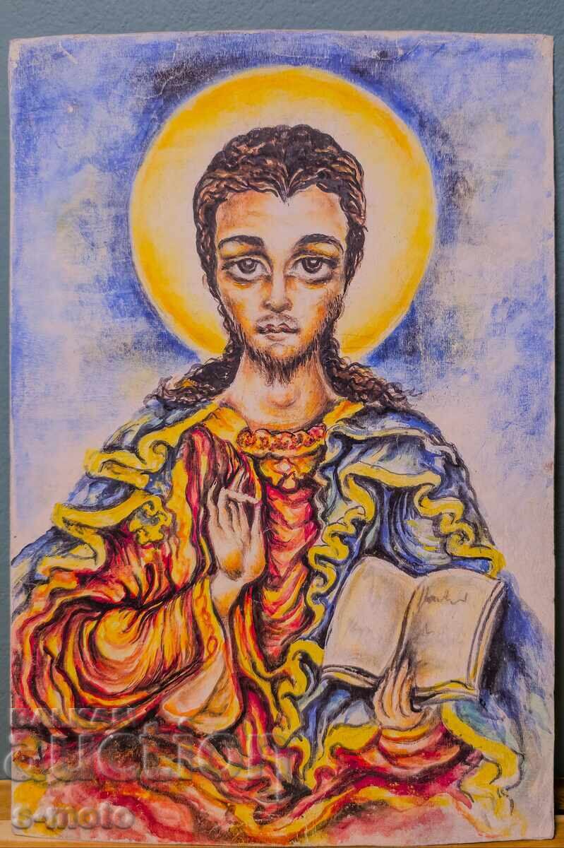 Auction  Margarita Petrova, gouache / pastel Christ Pantocrator