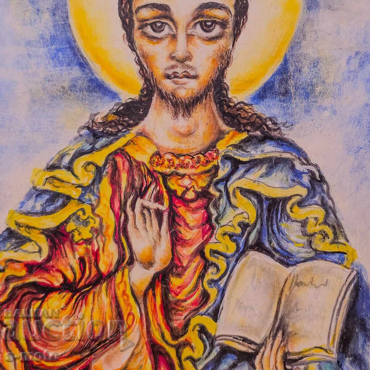 Margarita Petrova, gouache / pastel Christ Pantocrator - 6