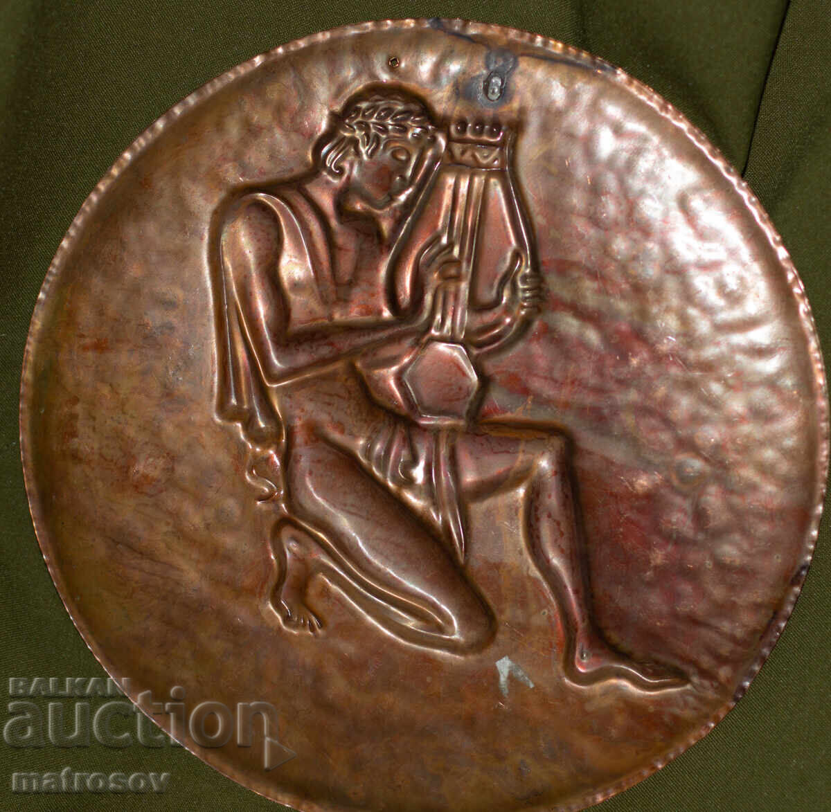 Стар меден плакет барелеф, Орфей свири на лирата си - 6