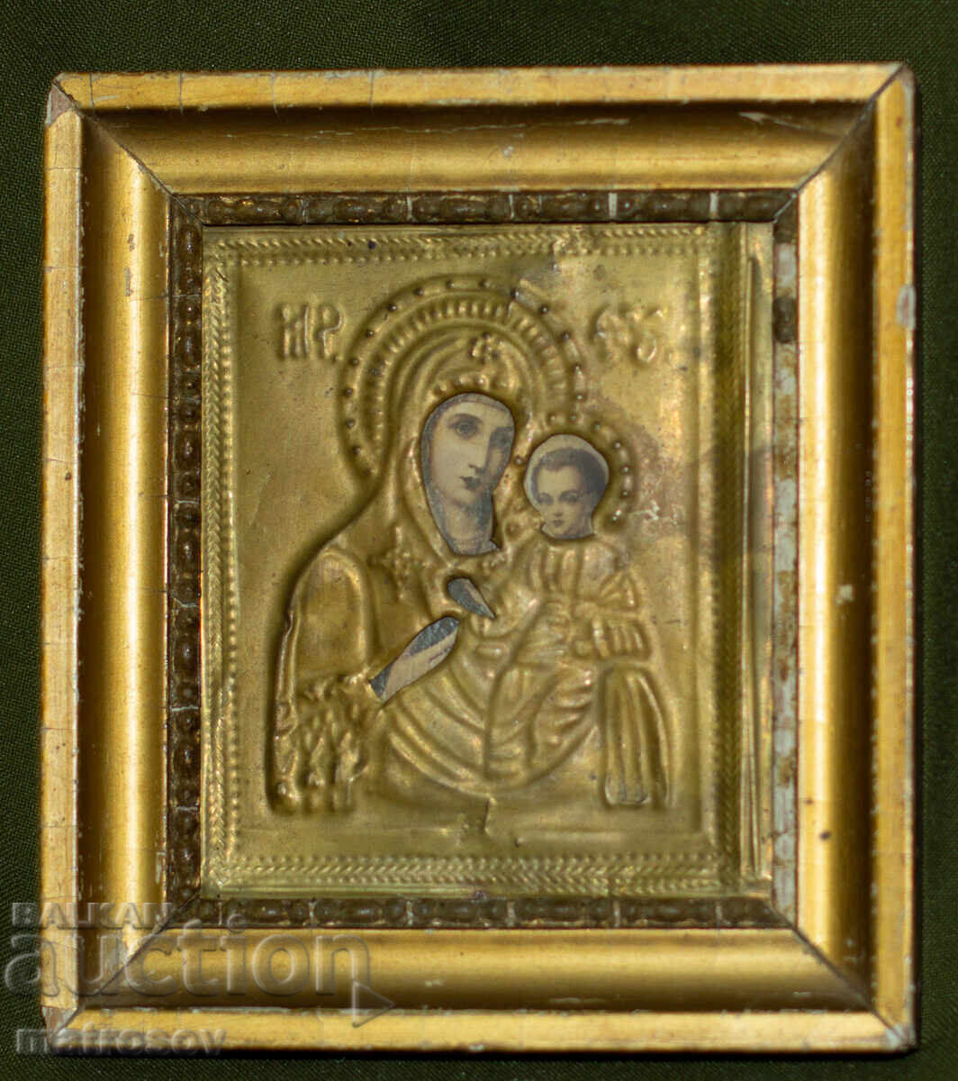 Old copper icon of the Virgin and Child