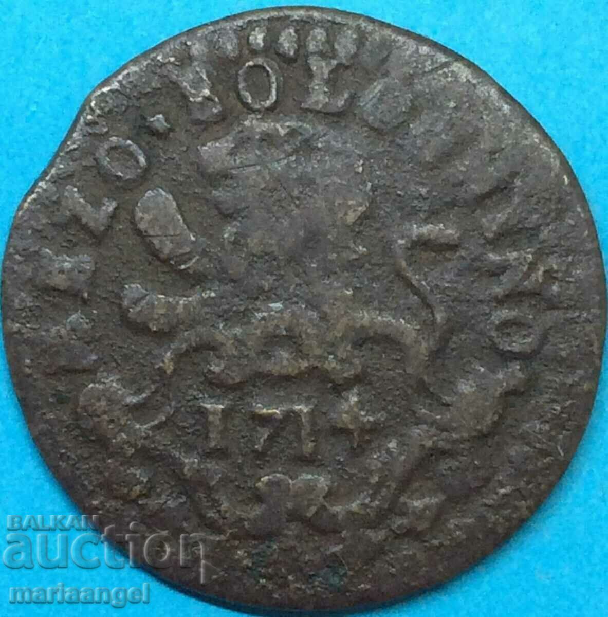 Mezzo Bologno 1714 Vatican Clement XI (1700-1721) 28mm Lion