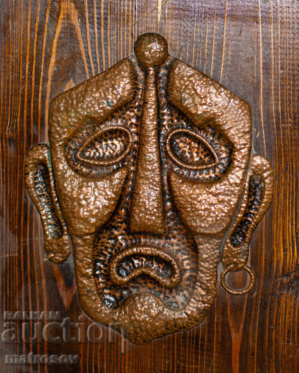 Handmade mask, copper bas-relief on wood with price 200.00 BGN | € 102.26