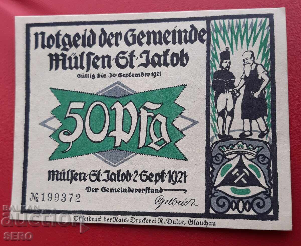 Banknote - Germany - Saxony - Mülsen St. Jacob - 50 Pfennig 1921 with price 2.00 BGN | € 1.02