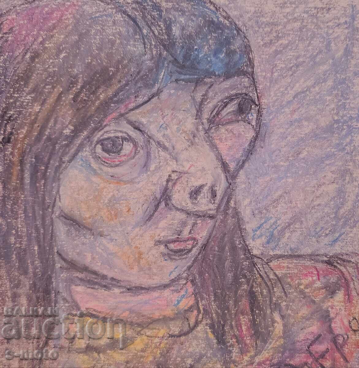 Old pastel painting portrait with price 120.00 BGN | € 61.36