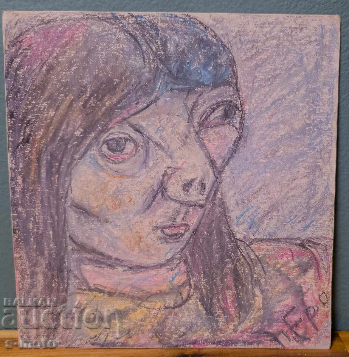 Auction  Old pastel painting portrait