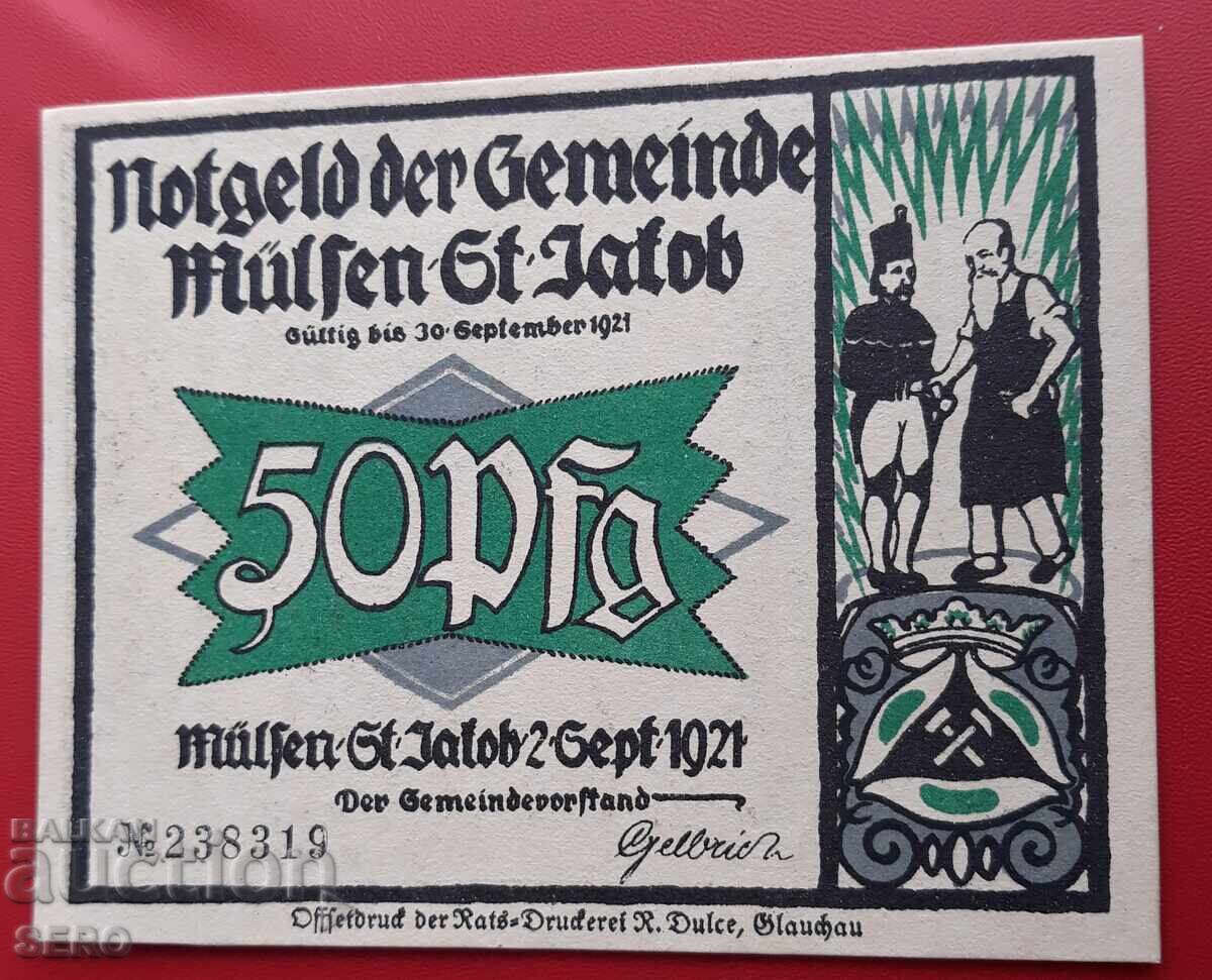 Τραπεζογραμμάτιο-Γερμανία-Σαξονία-Μύλσεν Σεντ Γιάκομπ-50 πφένιγκ 1921 με τιμή 2.00 BGN | € 1.02