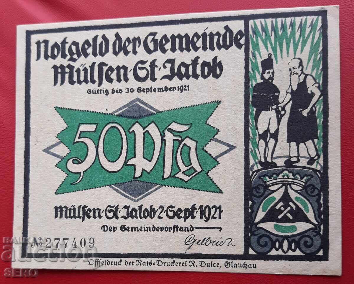 Banknote - Germany - Saxony - Mülsen St. Jacob - 50 Pfennig 1921 with price 2.00 BGN | € 1.02