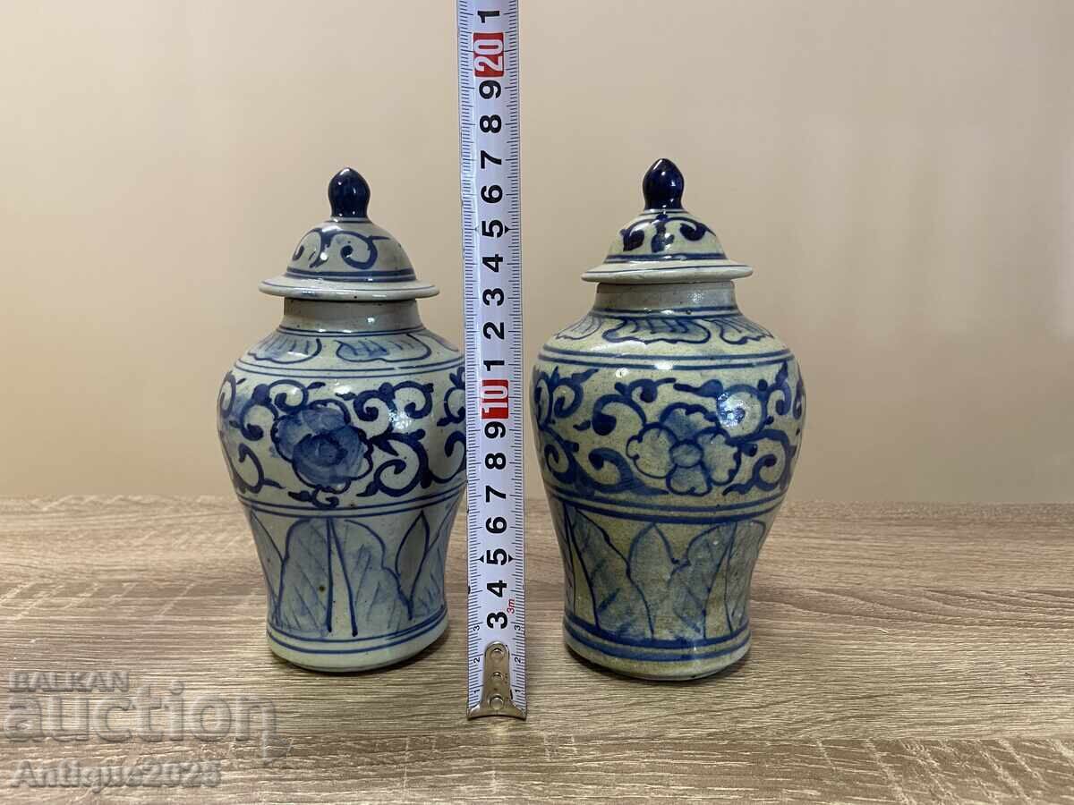 Pair of antique ceramic vases with lids, handmade with price € 71.58 | 140.00 BGN