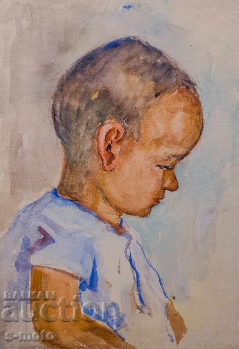 Стара картина акварел детски портрет с цена 200.00 лв. | € 102.26