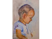 Old watercolor painting, children's portrait