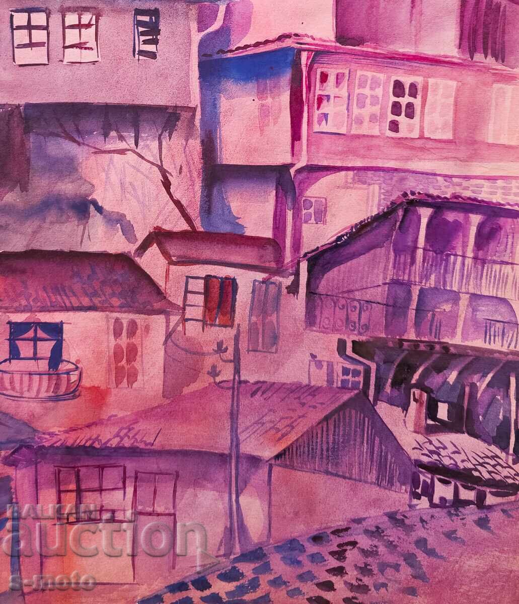 Παλιά αστικό τοπίο ζωγραφικής με ακουαρέλα με τιμή 200.00 BGN | € 102.26 Παλιά αστικό τοπίο ζωγραφικής με ακουαρέλα με τιμή 200.00 BGN | € 102.26
