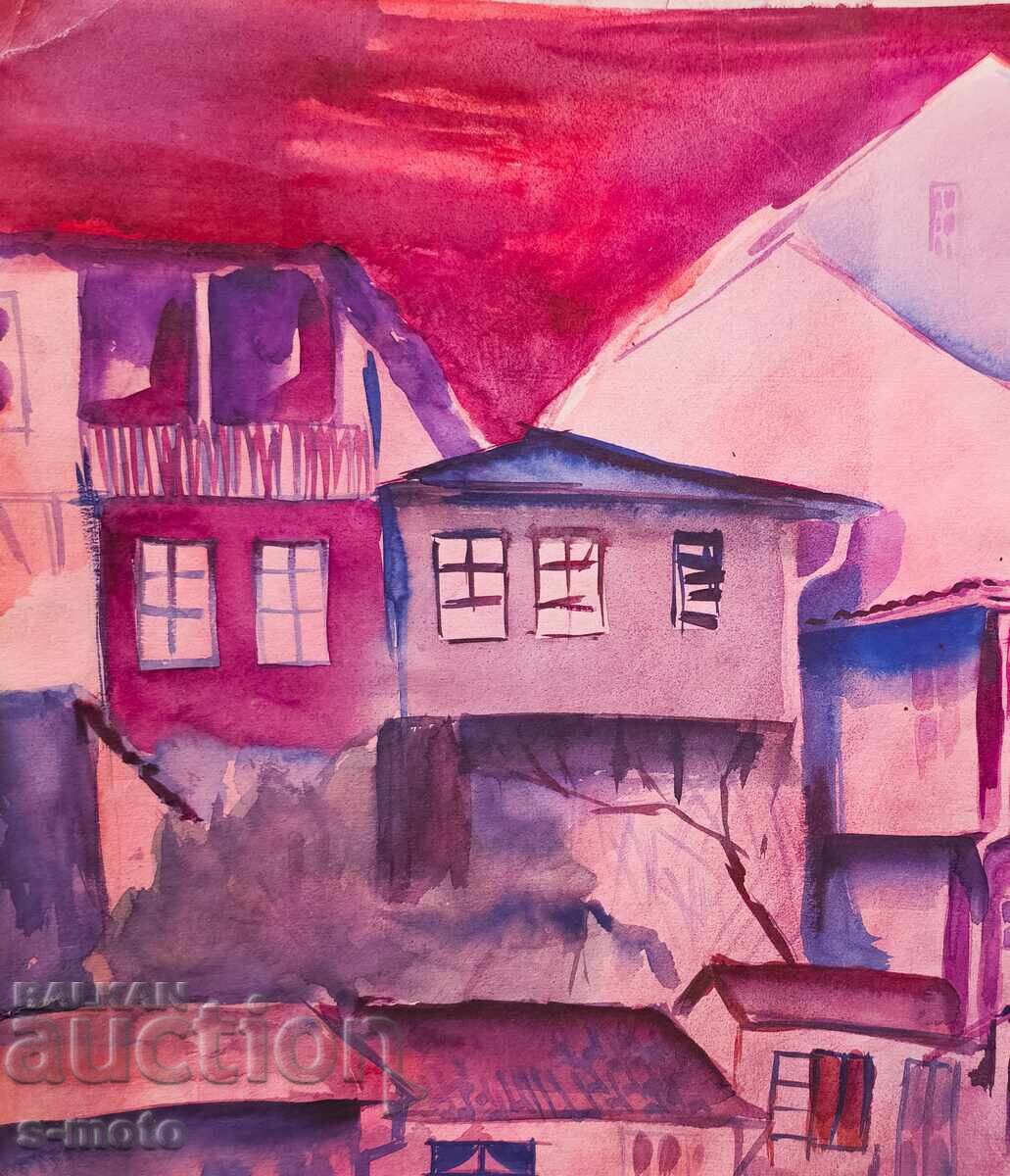 Παράδοση Παλιά αστικό τοπίο ζωγραφικής με ακουαρέλα Παράδοση Παλιά αστικό τοπίο ζωγραφικής με ακουαρέλα