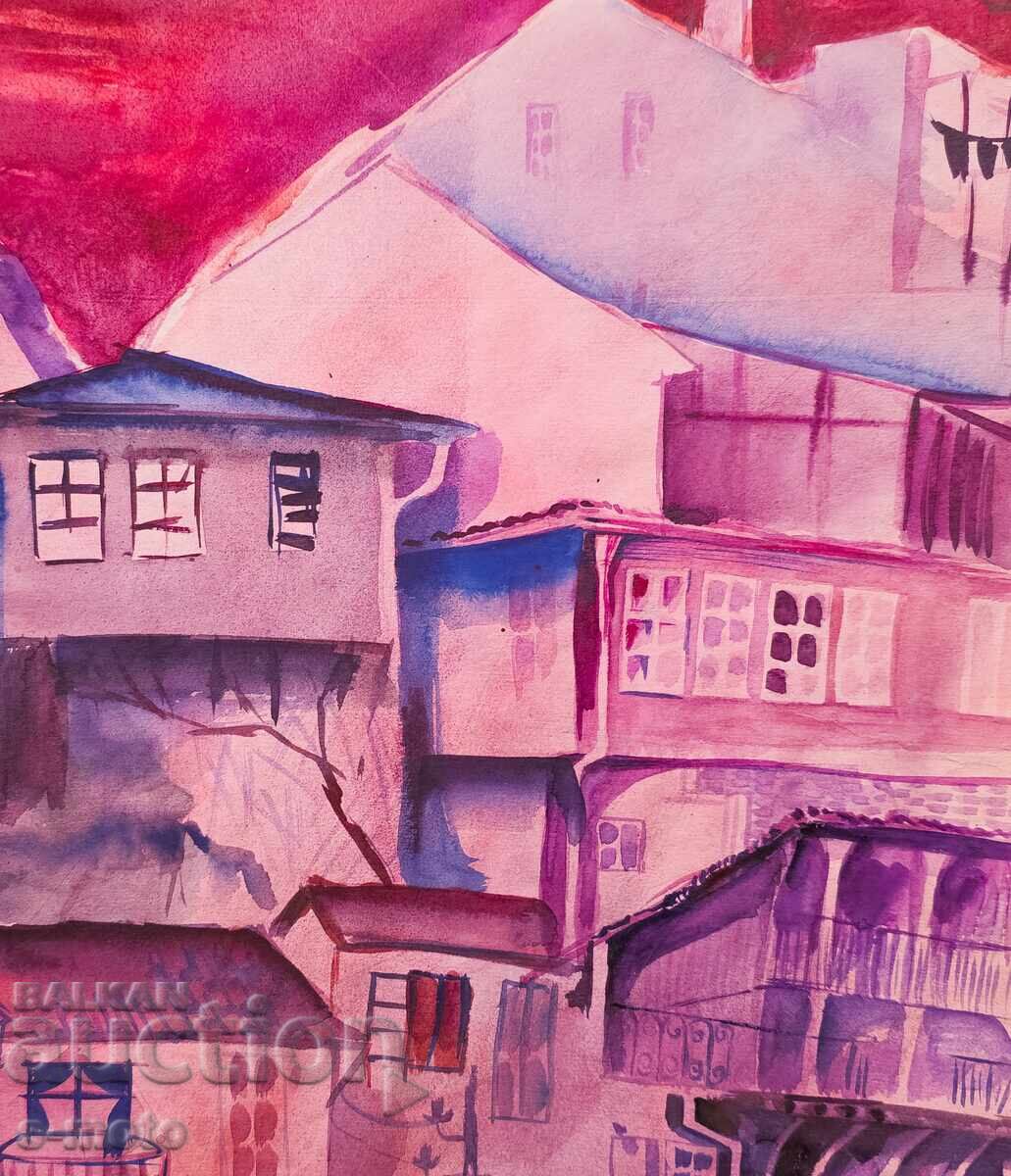 Παλιά αστικό τοπίο ζωγραφικής με ακουαρέλα - 6 Παλιά αστικό τοπίο ζωγραφικής με ακουαρέλα - 6