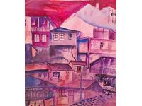 Old watercolor painting cityscape