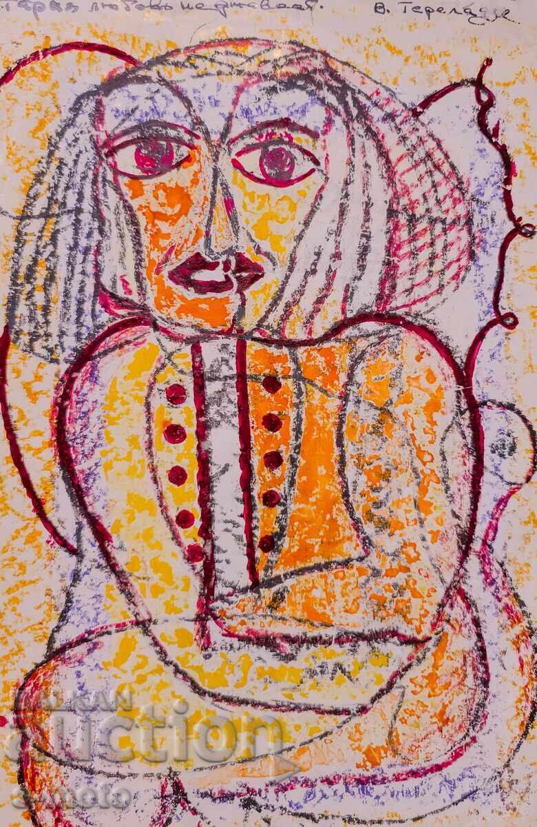 Valentin Tereladze, pastel abstract painting portrait