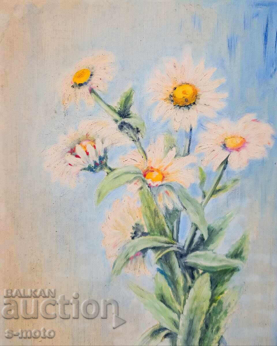 Παλιός ελαιογραφία νεκρή φύση με λουλούδια με τιμή 220.00 BGN | € 112.48