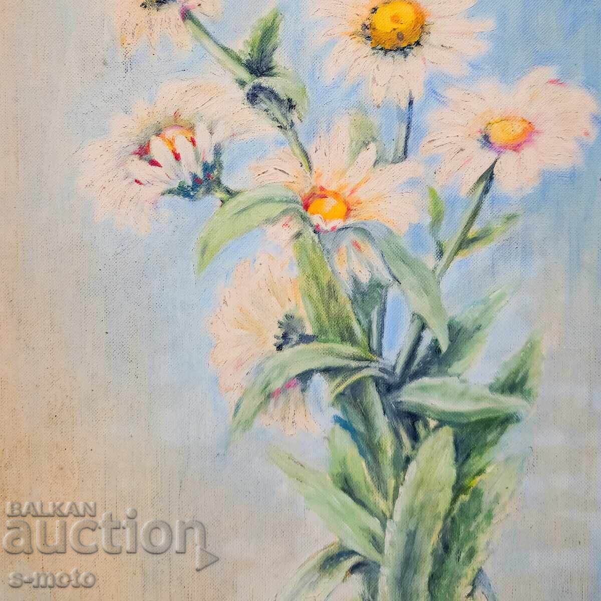 Παράδοση Παλιός ελαιογραφία νεκρή φύση με λουλούδια