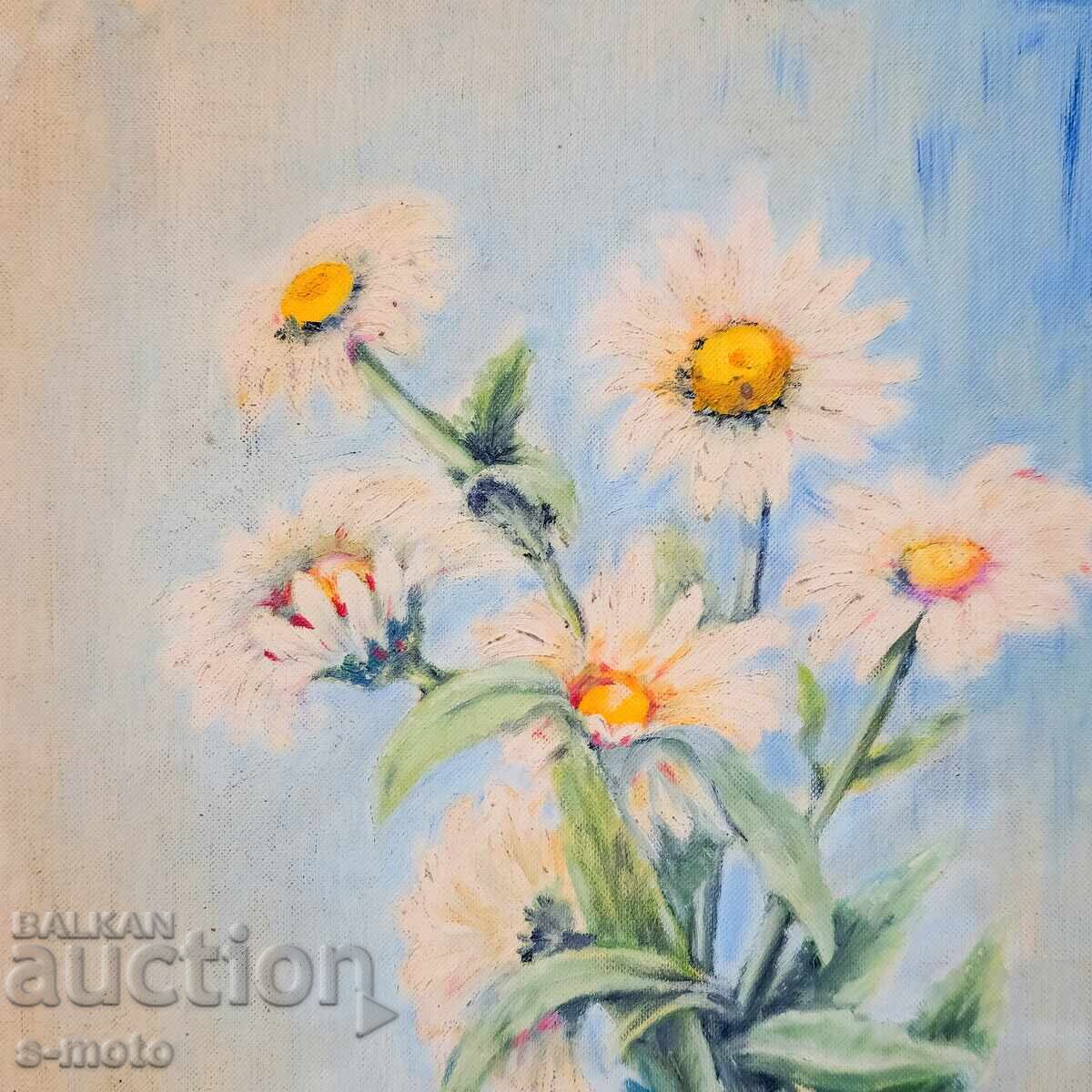 Παλιός ελαιογραφία νεκρή φύση με λουλούδια - 5