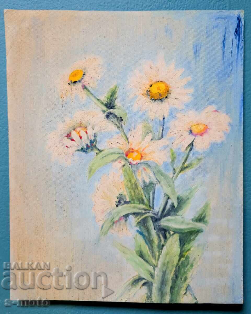 Παλιός ελαιογραφία νεκρή φύση με λουλούδια - 6