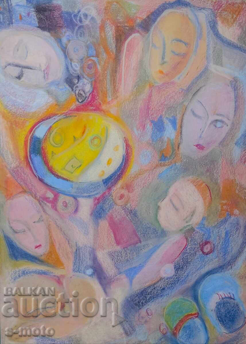 Παστέλ πίνακας αφηρημένη σύνθεση με τιμή 220.00 BGN | € 112.48