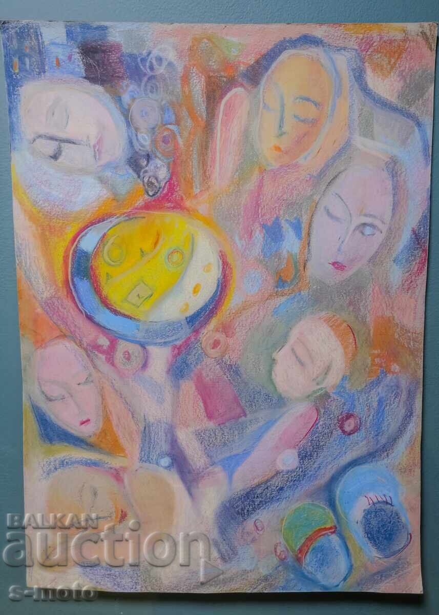 Δημοπρασία Παστέλ πίνακας αφηρημένη σύνθεση