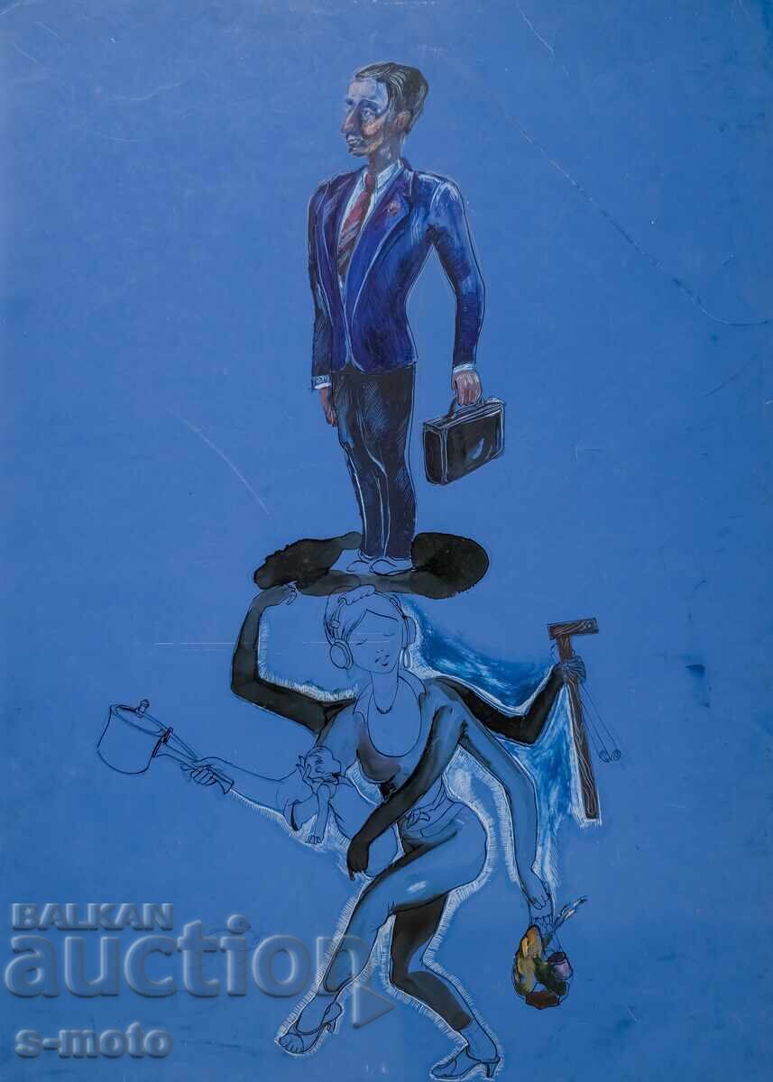 Έργο με μελάνι, τέμπερα, αφηρημένη σύνθεση με τιμή 220.00 BGN | € 112.48