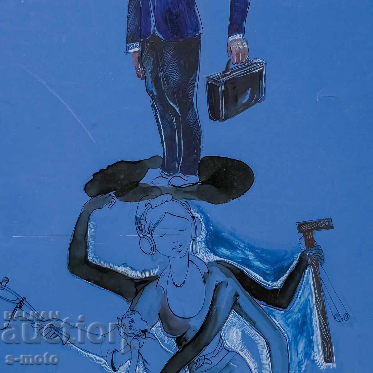 Έργο με μελάνι, τέμπερα, αφηρημένη σύνθεση - 6