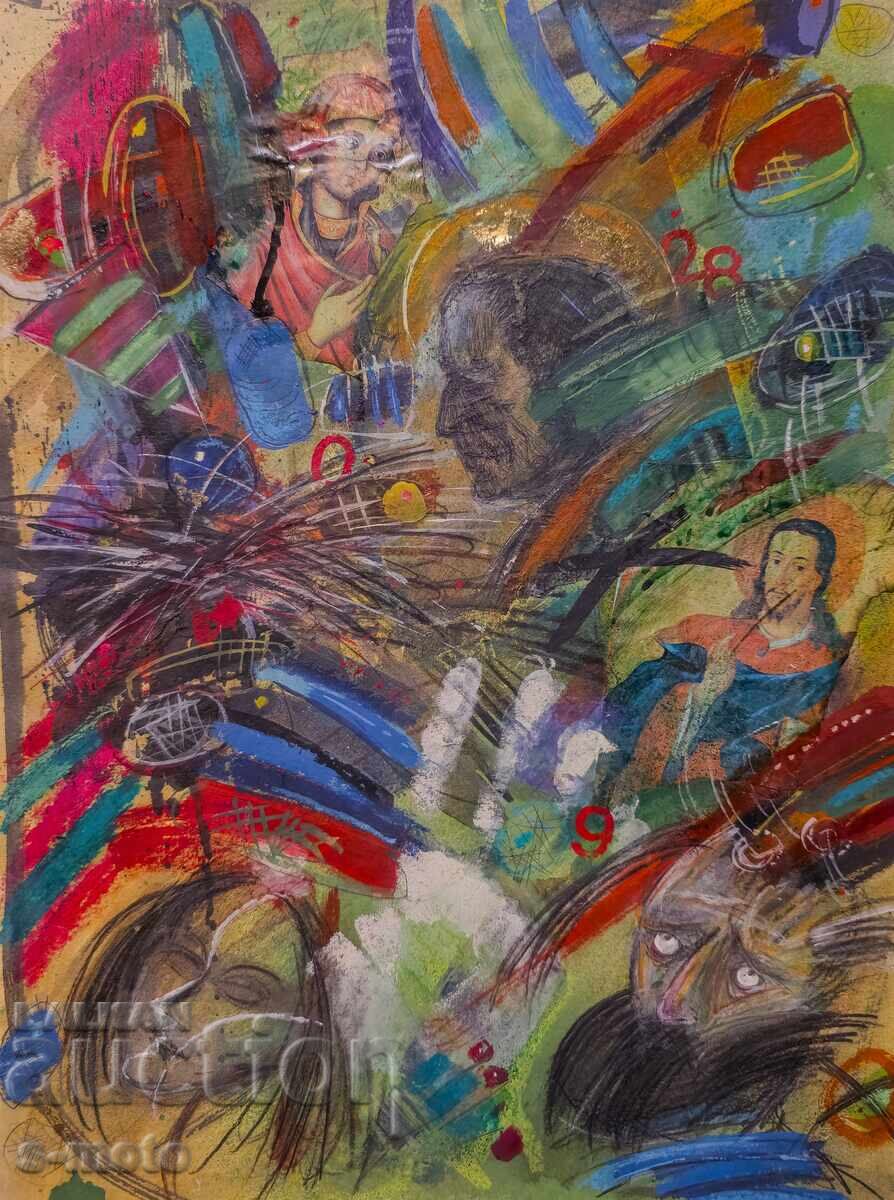 Картина смесени техники абстрактна композиция