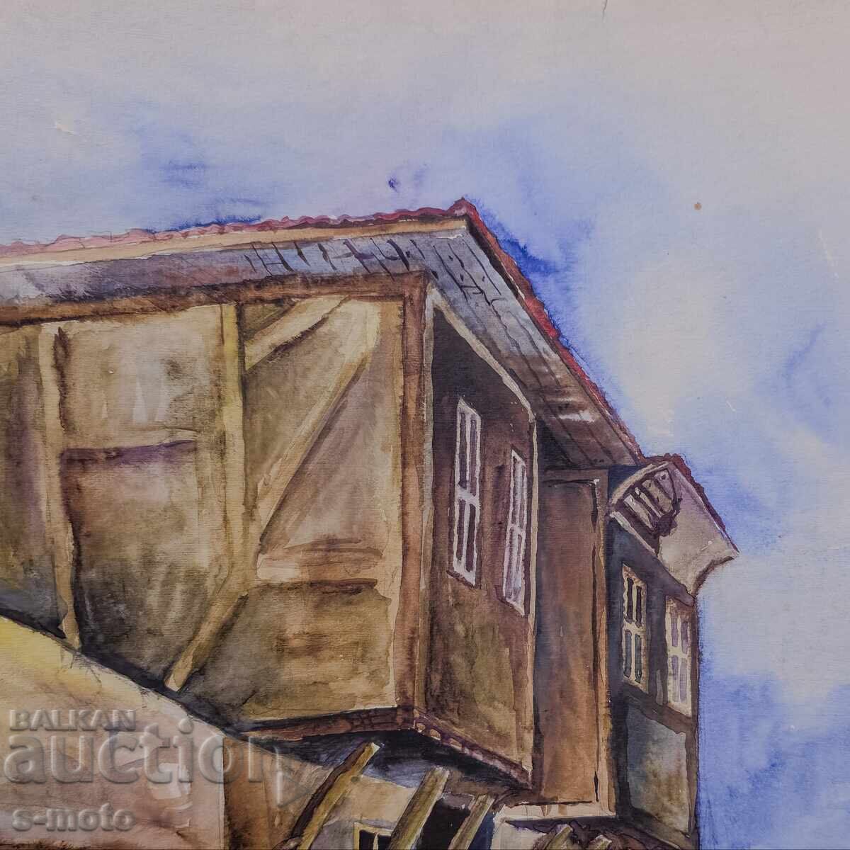 Аукцион Стара картина акварел градски пейзаж