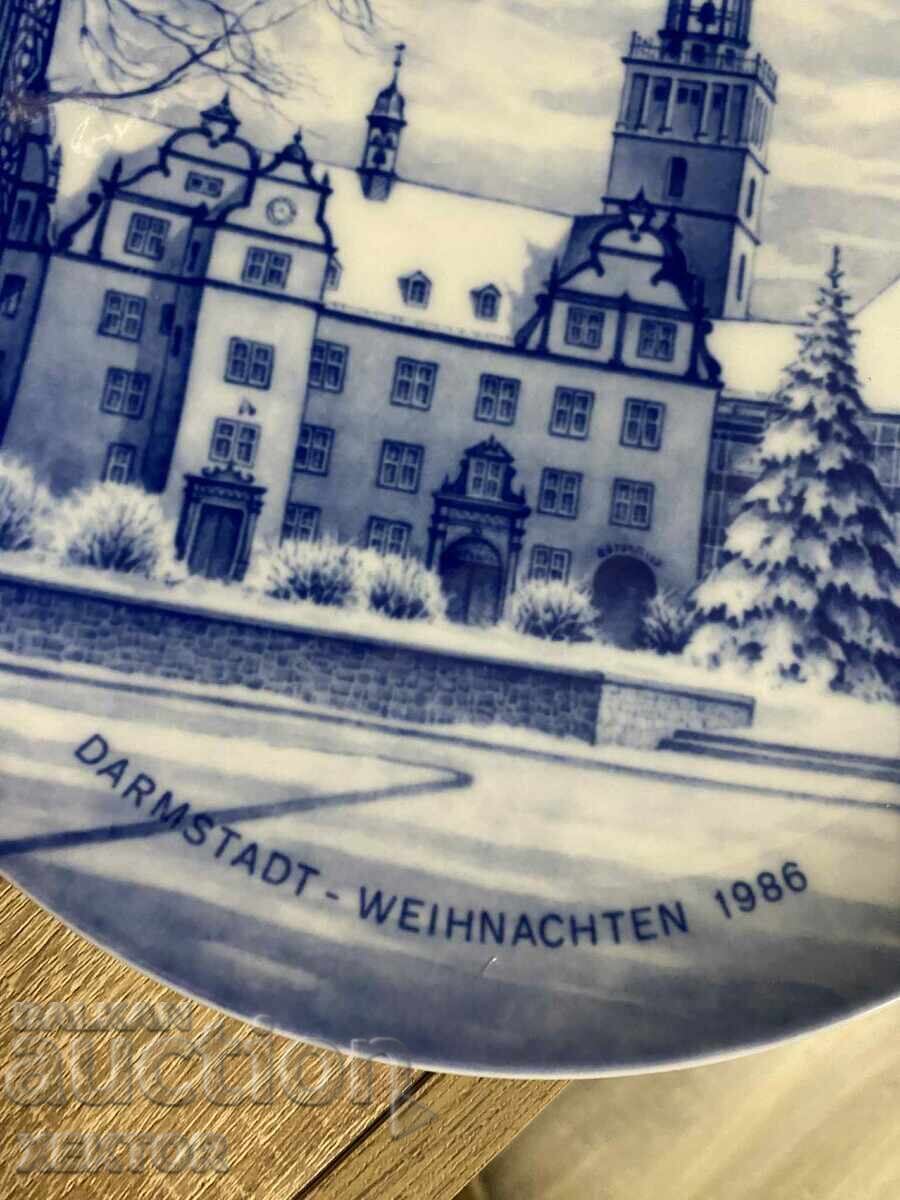 Auction  Vintage Blue Porcelain Plate DARMSTADT