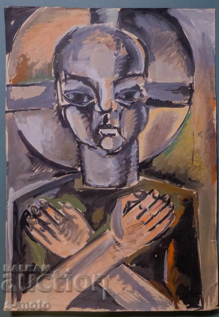 Auction  Painting tempera abstract composition