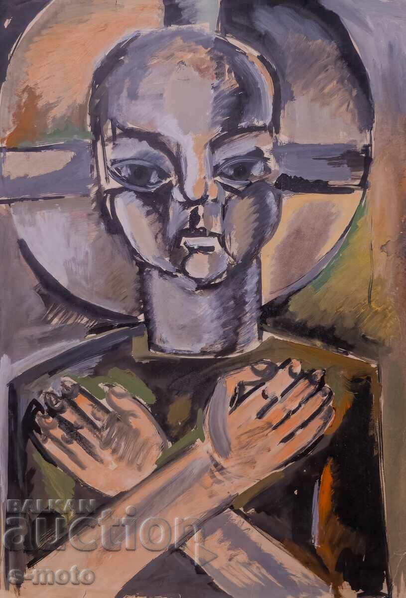 Painting tempera abstract composition