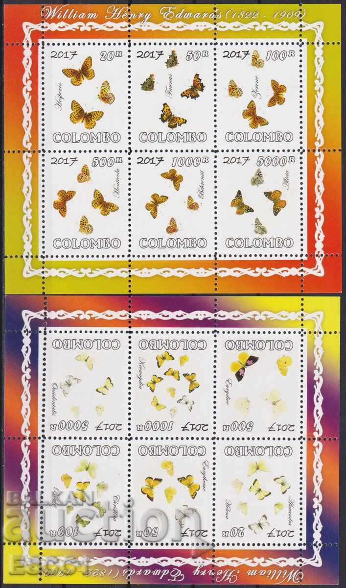 Παράδοση Καθαρές σφραγίδες σε φύλλο Φαύνα Πεταλούδων 2002 από Κολόμπο Σρι Λάνκα