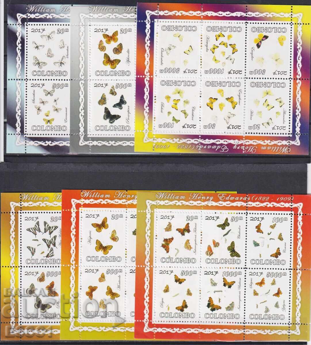 Καθαρές σφραγίδες σε φύλλο Φαύνα Πεταλούδων 2002 από Κολόμπο Σρι Λάνκα