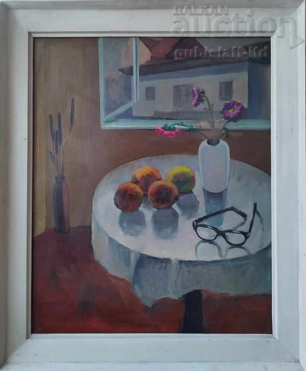 Painting "Still Life with Window", artist P. S. Petkov (1924-1976) Painting "Still Life with Window", artist P. S. Petkov (1924-1976)