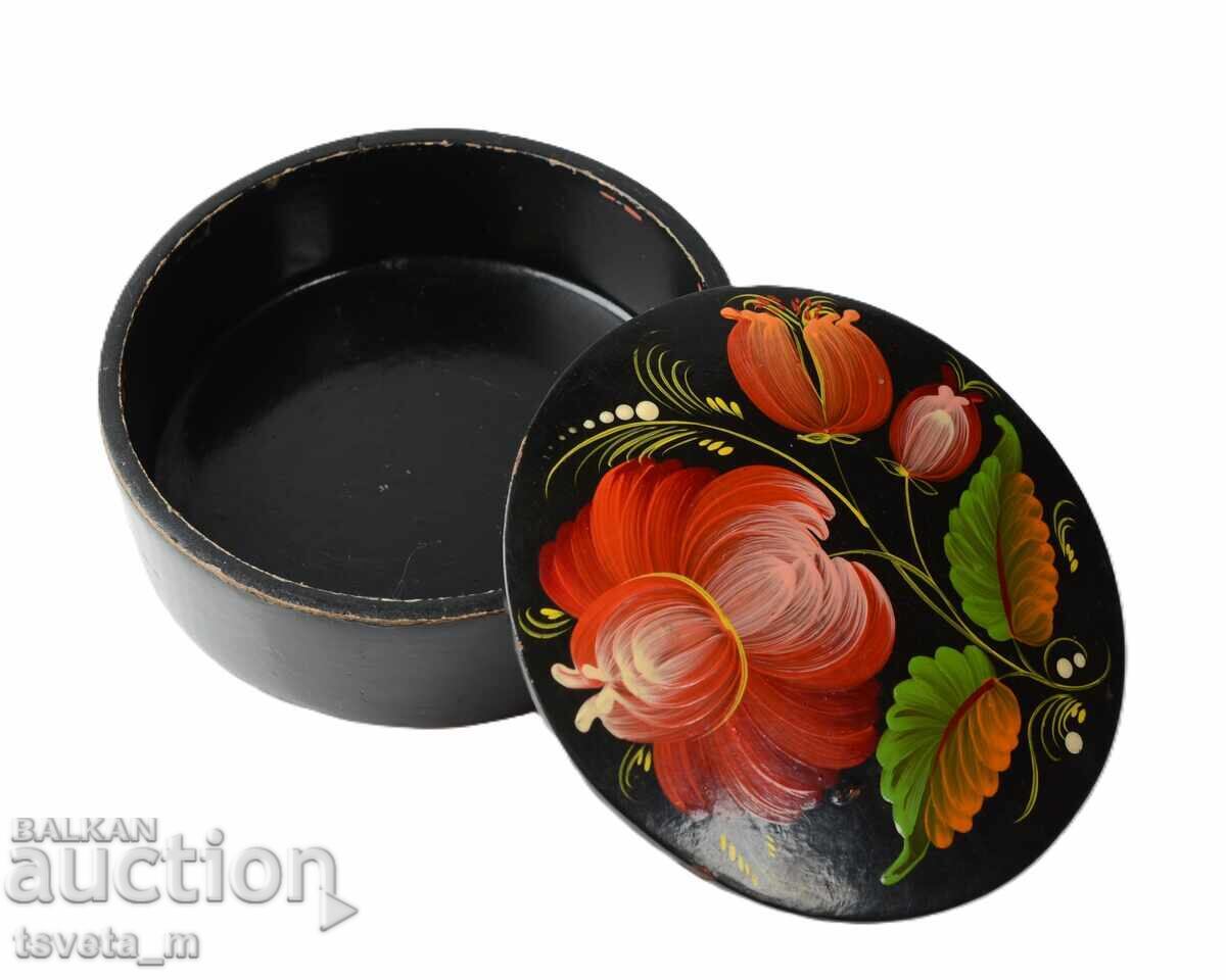 Delivery of Wooden jewelry box Khokhloma USSR lacquer hand-painted lid