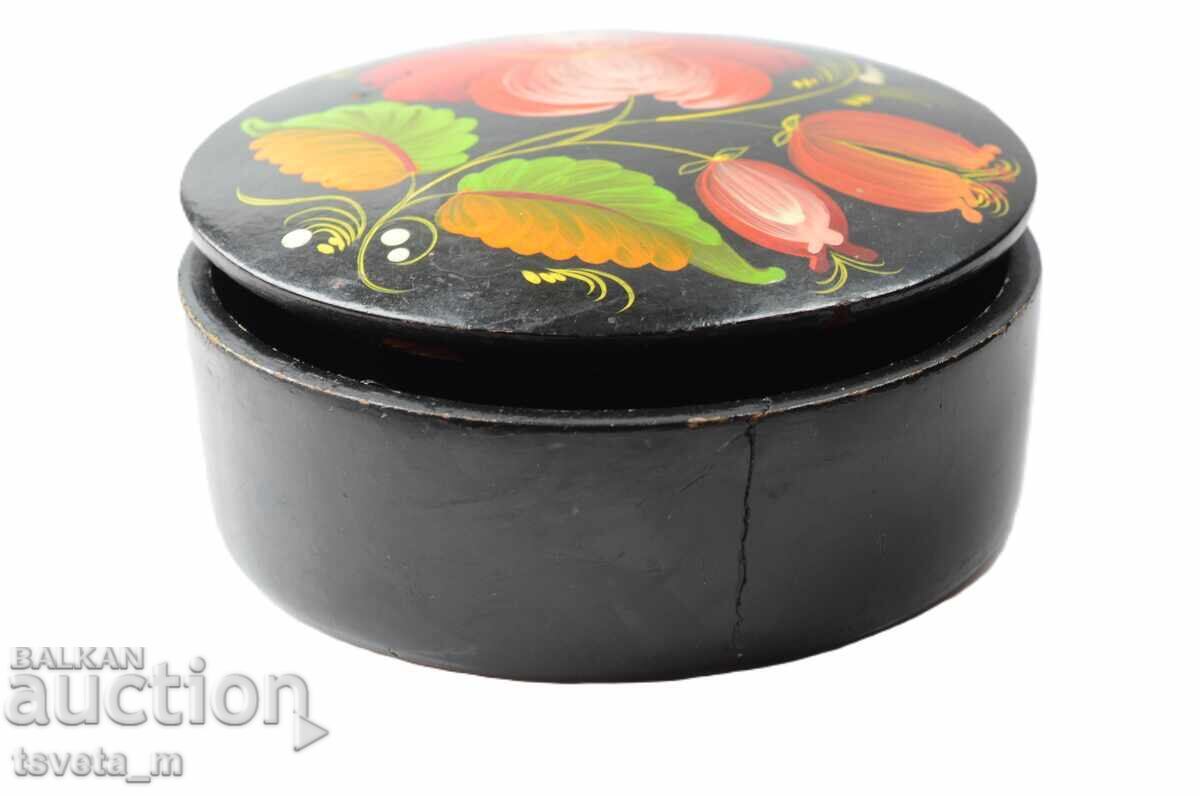 Wooden jewelry box Khokhloma USSR lacquer hand-painted lid - 5