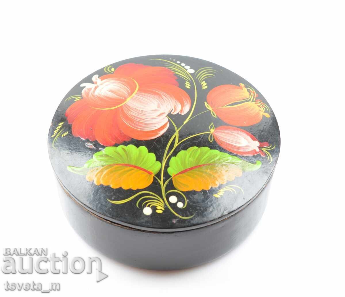 Wooden jewelry box Khokhloma USSR lacquer hand-painted lid - 6